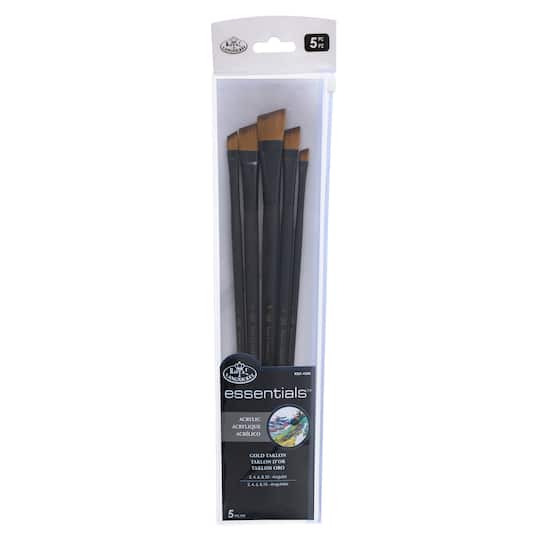 Royal & Langnickel® Essentials™ Acrylic Gold Taklon 5 Piece Angular Brush Set